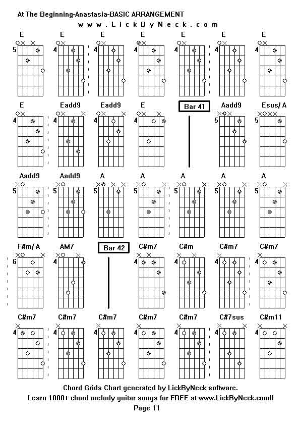 Chord Grids Chart of chord melody fingerstyle guitar song-At The Beginning-Anastasia-BASIC ARRANGEMENT,generated by LickByNeck software.